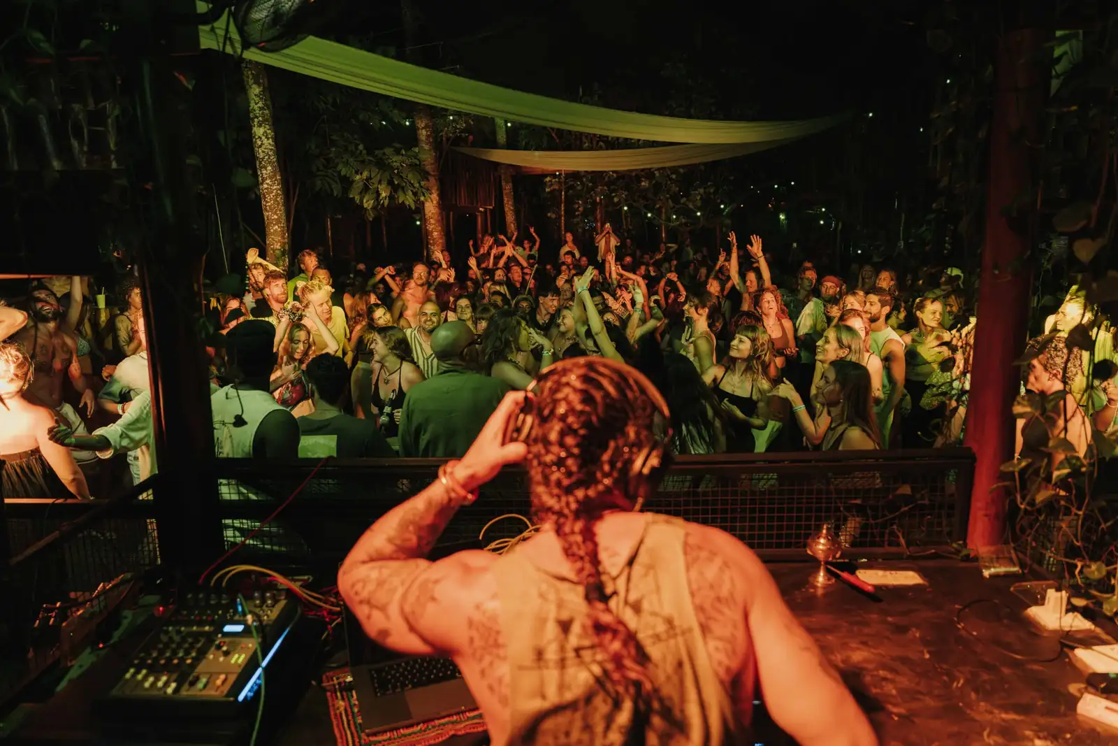 Ecstatic dance floor under the open sky at a Senses event